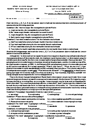 Đề thi khảo sát chất lượng lần 2 môn Tiếng Anh Lớp 12 - Năm học 2020-2021 - Trường THPT Chuyên Lê Quý Đôn, Ninh Thuận (Có đáp án)